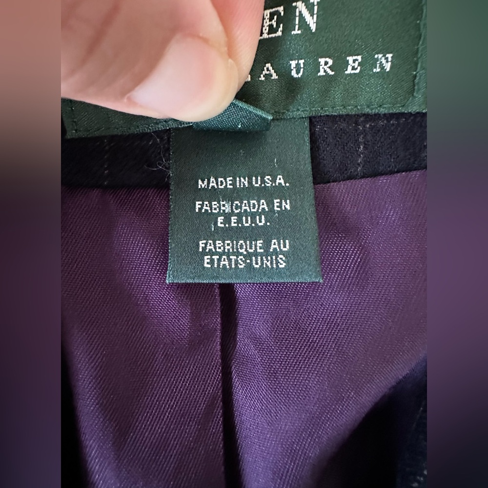 Vintage Lauren Ralph Lauren 100% Wool Checkered Blazer Navy Size 6 - Picture 10 of 11